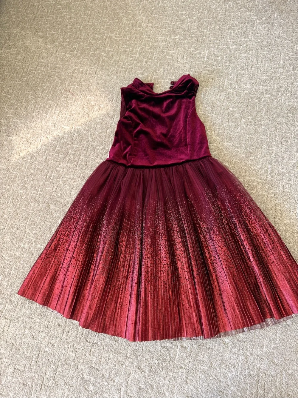 Zunie Girls Sleeveless Velvet Pleated Glitter Tulle Dress Burgundy Nordstrom new
